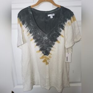 Olive Green, Yellow & Eggshell Tie-Dye and Lace Kohl’s Sonoma Goods For Life Tee